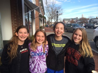 Here are four members of the Whirlwind Diving Team at the New Canaan YMCA, right to left: Sophia Rapp, 14, Weston Middle School; Claire Ross, 13, Saxe Middle School; Allison Courtney, 14, Wilton High School; Anne Farley, 14, Saxe Middle School. Credit: Michael Dinan