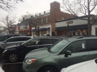 Recently ticketed vehicles on Elm Street in New Canaan. Credit: Michael Dinan