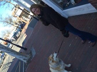 Jagger, a 5-year-old husky, with owner Amy Mackimm of New Canaan. Credit: Michael Dinan