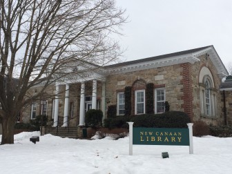 New Canaan Library's iconic stone facade, facing Main Street downtown. Credit: Michael Dinan
