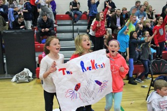 South School 3rd graders Katherine O'Connor, Stella Nolan and Reagan Bailey taking in the action.