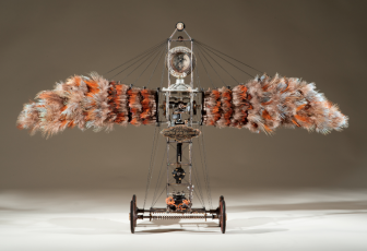 Here's "Saint Gabriel" by David Barnett, a mock flying machine that comments on man’s compulsion to outdo nature through industrialization. Photo courtesy of the Carriage Barn Arts Center