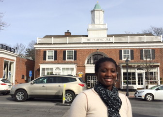 New Canaan resident Fatou Niang, being a very good sport about having her photo taken outside despite the cold. Credit: Michael Dinan