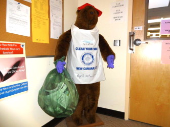 The bear that greets visitors to the Town Hall offices next to Walter Stewart's is ready for Clean Your Mile 2014. Are you?