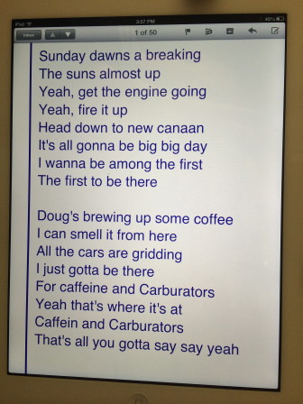 Here are the lyrics to "Caffeine & Carburetors" from New Canaan Music—the soundtrack of our video, below. 