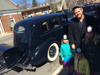 Here's New Canaan High School graduate Harrison Pierce, now of Los Angeles, with three nieces at Caffeine & Carburetors on April 6, L-R: First Presbyterian pre-schooler Caeley Clough and her sisters, Hadley Clough and South School first-grader Ainsley Clough.