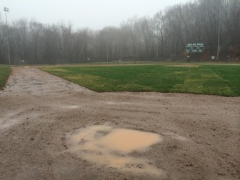 Soggy conditions at Mellick Field on April 8, 2014. Credit: Michael Dinan
