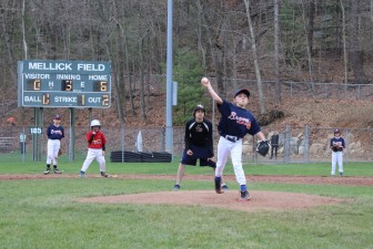 Braves hurler Scotty Fitzgibbon fires in a pitch.