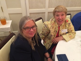 Betty Lovastik and Eloise Killefer, both members of the League of Women Voters of New Canaan, at the May 16, 2014 annual luncheon at the Country Club of New Canaan. Guest speaker was Sen. Chris Murphy. Credit: Michael Dinan