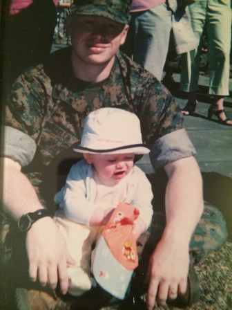 New Canaan High School '93 graduate Mark Lefler, a U.S. Marine, with his first-born son at Camp Lejeune more than one decade ago. Contributed photo