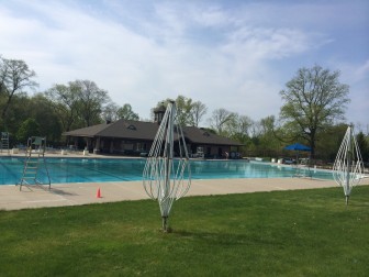 Waveny Pool on Wednesday, May 14—the water is clear and parks officials are working hard to get it ready for its Memorial Day weekend opening. Credit: Michael Dinan