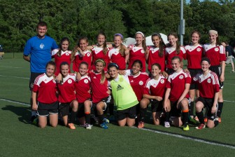 New Canaan Soccer Association U13 Girls Red team lead by UK Elite Coach, Barry Beattie. Contributed photo