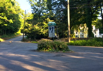The traffic island at Canoe Hill and Laurel Roads. Credit: Michael Dinan