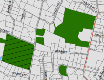 Detail of the "Classified Open Space" map from the South Western Regional Planning Agency (http://bit.ly/1nQG3dO). The striped property on the left is Irwin. Catty-corner are two pieces of open space, the northern one of which is just about 425 feet from the corner of the shoehorn-shaped property, which is comprised of both New Canaan Land Trust and New Canaan Nature Center property. If connected, a person could safely and legally walk from downtown New Canaan, up past God's Acre, along Oenoke to the Nature Center and then through the woods to Weed and Irwin. Credit: SWRPA