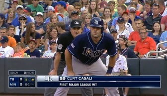 Casali got a hit in his 1st MLB at bat. Credit: Contributed