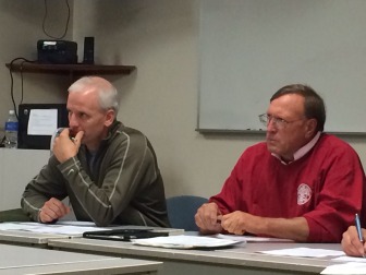 Youth Sports Committee Chair Chris Robustelli and Recreation Director Steve Benko at the YSC's Sept. 15, 2014 meeting. Credit: Michael Dinan