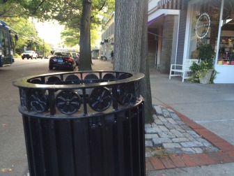 A garbage container along the Post Road in Darien. Word is that New Canaan may get a similar model soon to replace its current models, generously donated many years ago by the Rotary Club of New Canaan. Credit: Michael Dinan