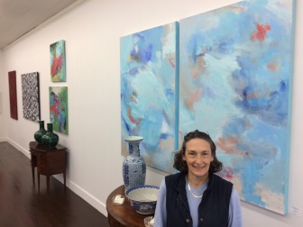 Betsy Jesup, owner of Handwright Gallery & Framing on Main Street, in the gallery's annex (through Dec. 31) in the former Varnum's space next door. Credit: Michael Dinan