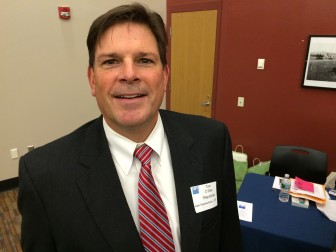 New Canaan resident and incumbent state Rep. Tom O'Dea (R-125) is seeking re-election to the Connecticut General Assembly. Here he is at the Oct. 21, 2014 "Meet the Candidates" forum, hosted by the League of Women Voters of New Canaan. Credit: Michael Dinan 