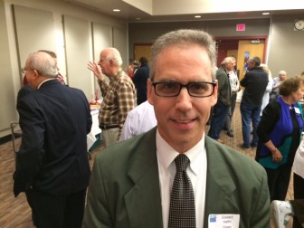 Ed Heflin, a Green Party candidate, is challenging this fall for the 36th district state Senate seat in Connecticut. Here he is at the Oct. 21, 2014 "Meet the Candidates" forum, hosted by the League of Women Voters of New Canaan. Credit: Michael Dinan