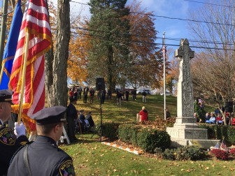 New Canaanites gather by the Wayside Cross on God's Acre for a Veterans Day ceremony on Nov. 11, 2014. Credit: Michael Dinan