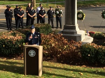 Capt. Forrest Kimes addressed the crowd at God's Acre during a Veterans Day ceremony held Nov. 11, 2014 at God's Acre. Credit: Michael Dinan