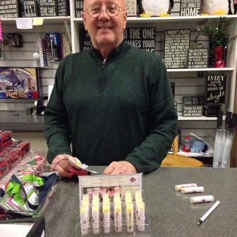 Jim at Mackenzie's with the Orr family's locally sourced and made lip balm, on sale. Contributed photo