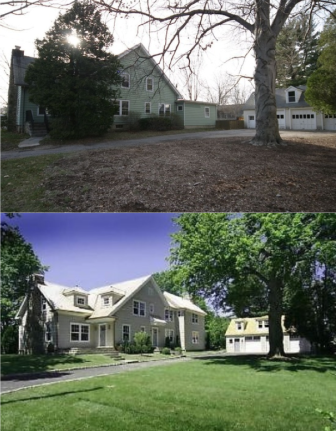 Before-and-after photos of a Tony Shizari project on Crystal Street in New Canaan. 