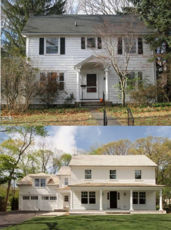 Before-and-after photos of a Tony Shizari project on Green Avenue in New Canaan. 