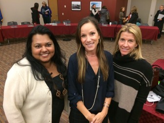 Board of Education Communications Committee members (L-R): Sangeeta Appel, Sheri West and Jennifer Richardson, following the school board's Nov. 17, 2014 meeting at New Canaan High School's Wagner Room. Credit: Michael Dinan