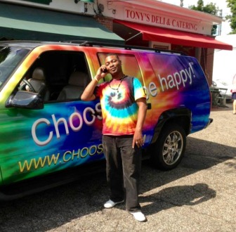The Choose To Be Happy automobile by Zumbach's Gourmet Coffee in New Canaan. Contributed
