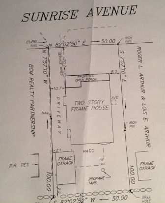 Site plan for 64 Sunrise Ave., which is slated to get a new open porch out front. 
