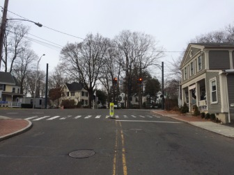 Town officials want to make this intersection clearer and safer for pedestrians and motorists alike. Credit: Michael Dinan