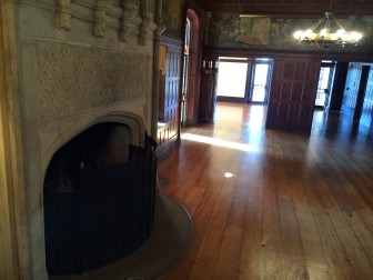 A closer look at the fireplace in the Grand Hall at Waveny House. Credit: Michael Dinan