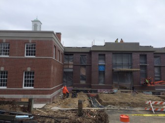 The addition comes into the original Town Hall at the back of the building. Photo from Jan. 14, 2015. Credit: Michael Dinan