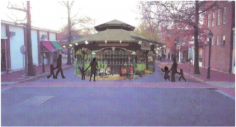 If installed longer-term, the Pop-Up Park could accommodate larger apparatus, such as a carousel. Contributed rendering