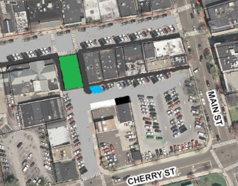Here's a vision for how South Avenue, Morse Court and the area of the Pop-Up Park may be configured. Parking along the curb at Morse Court and South Avenue switches from parallel to diagonal, a new handicapped parking spot is colored blue, a new loading zone white, dumpster area black and the park itself is green. Contributed image