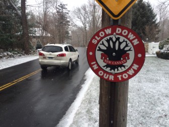 The 'Slow Down In Our Town' sign at Ponus Ridge, just above Thurton Drive. Credit: Michael Dinan