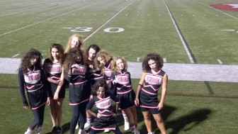 Seventh- and eighth-grader cheerleaders as "Thriller" zombies last fall, a fun new event created by youth cheerleading coordinator Sondra Banford. Contributed