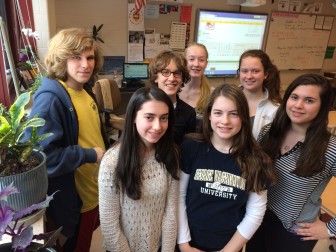 Active members of the New Canaan High School Friends of the Earth Club. In front, L-R: Cara Michael and Regina Rivera. In back, L-R: Brian Sandor, Will Santora, Kaitlin Karr, Rhian Ball and Kaylee Paladino. Credit: Michael Dinan