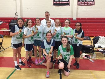 Pictured here are the 7th/8th grade girls rec champion girls’ basketball players. Kneeling L-R: Emily Bryant and Caity Blair. Standing L-R: Nicole Schlesinger, Audrey Cutler, Kayla Homan, Summer Sloane, Whitney Bryants, Paula, Kristy McGough.