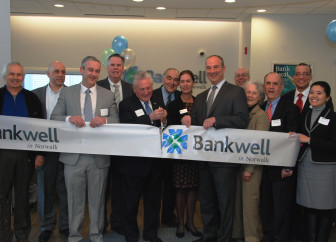 Photo L-R:  Corky Stewart and Frank Concepcion of the Open Door Shelter, John Kydes, Chairman of the Mayor’s Energy and Environment Task Force & Common Council Representative, Ed Musante, President & CEO of the Norwalk Chamber, Norwalk Mayor Harry Rilling, Attorney Frank Zullo, Bankwell President Heidi DeWyngaert, Bankwell CEO Chris Gruseke, Harry Carey and Candace Mayer of the Norwalk Housing Authority, former Bankwell CEO Fred Afragola, Bankwell Branch Manager Mario Harriott and VP Mary Lynn Drake.