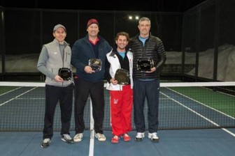 From left to right: Runners-up Brian O’Hara and R.P. Beuerlein with winners Rob Blosio, Jr. and Colin White at Battle with a Paddle, a fundraiser for AmeriCares on March 7. Photo courtesy of Photography by Lisa Garcia