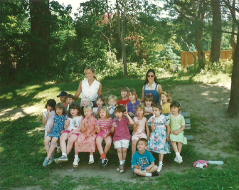 A picture of Mrs. Tomey (left) and Miss Rende’s (right). Morning kindergarten class for the ’96-’97 year.