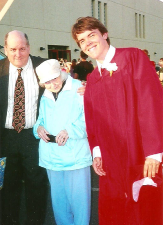 My nana and uncle Dusty Burger with me on NCHS graduation day. As her favorite (and only) grandson, she was there for my first day in the New Canaan Public Schools, and my last.