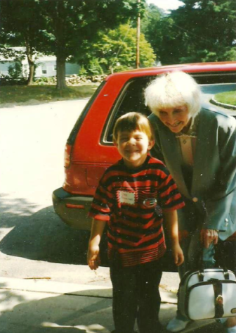 My nana and me after I was finally dropped off on my first day of kindergarten.