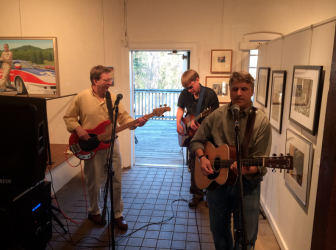 New Canaan Music entertained the crowd at the patron's opening of "Va Va Vroom! The Art of the Vehicle" at Carriage Barn Arts Center on April 18, 2015. Credit: Michael Dinan