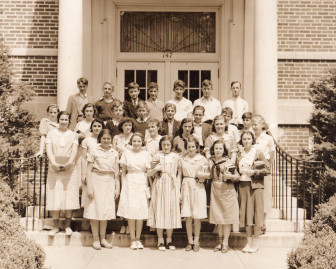 New Canaan Junior High School 8th Grade Class, 1935. Dick Franco is standing in the center in the back. The Junior High is known today as Schoolhouse Apartments. It was built shortly after the "new" high school went up in 1927 (NCHS originally was the building we know today as the Police Department). Courtesy of the Franco family