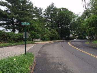 The sidewalk on the south side of Heritage Hill Road has always ended at Husted Lane as you come off of Main Street—a new installation will extend it along that side of the road so it hooks up with an existing sidewalk. Credit: Michael Dinan
