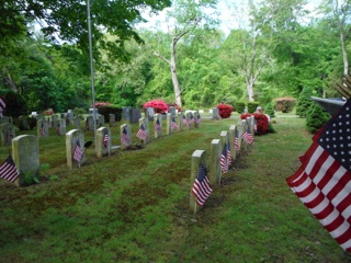 The veterans' gravestones at Lakeview Cemetery. 